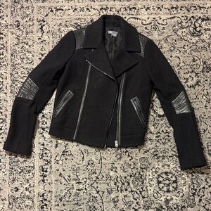 Vince Black tweed moto jacket with Leather trim